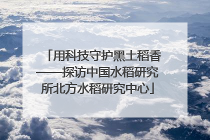 用科技守护黑土稻香——探访中国水稻研究所北方水稻研究中心